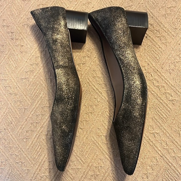 LINEA Paolo Bellini Pointed Toe Low Block Heel Bronze Metallic Suede Gold Black - Picture 7 of 10